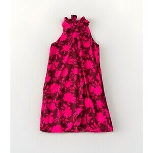 Gibson Floral Dress Size XS Pink Maroon High Neck Tie Sleeveless Lined Pockets